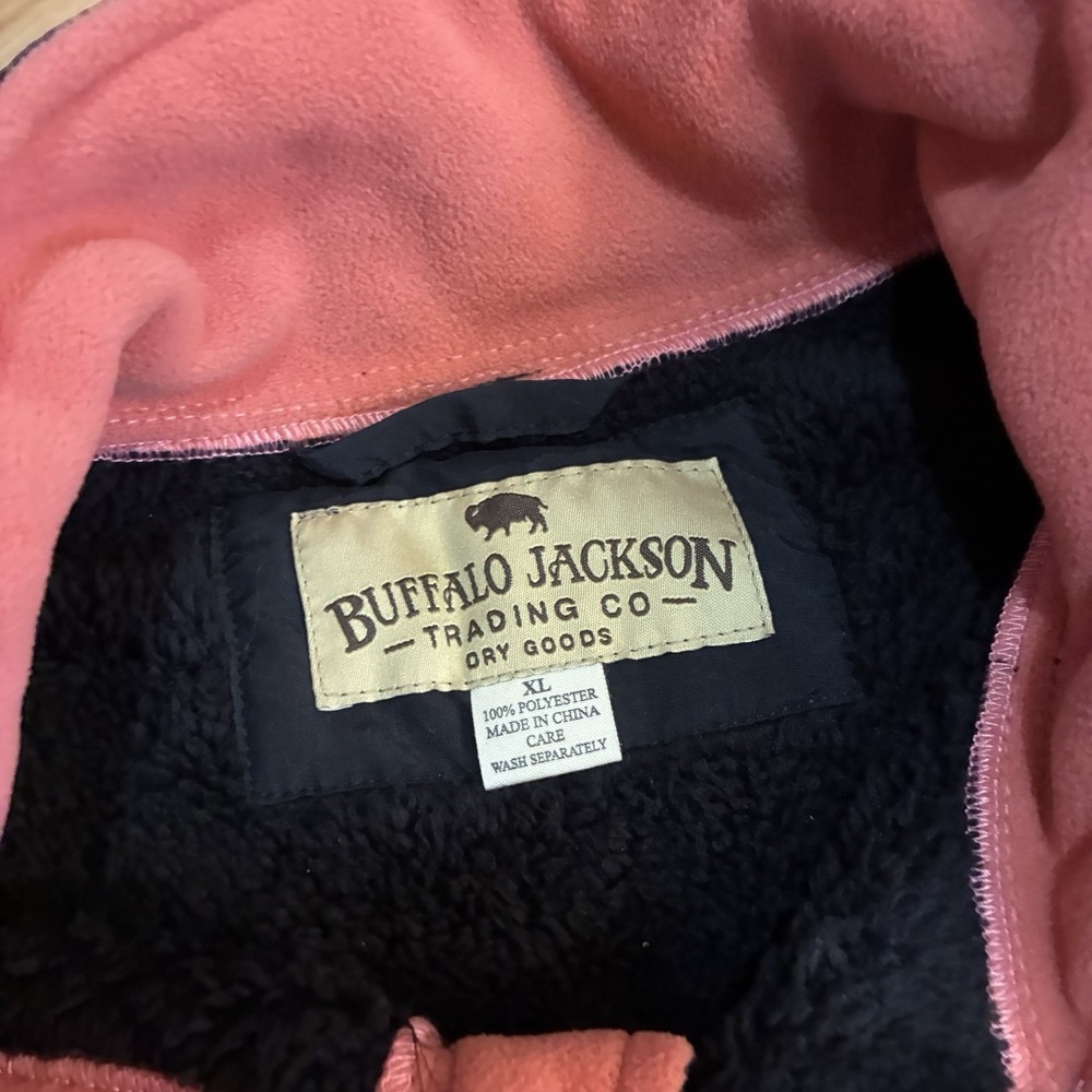 Buffalo Jackson Trading Co Mens XL Fleece Vest Salmon Pockets Sherpa Lines - Picture 3 of 4